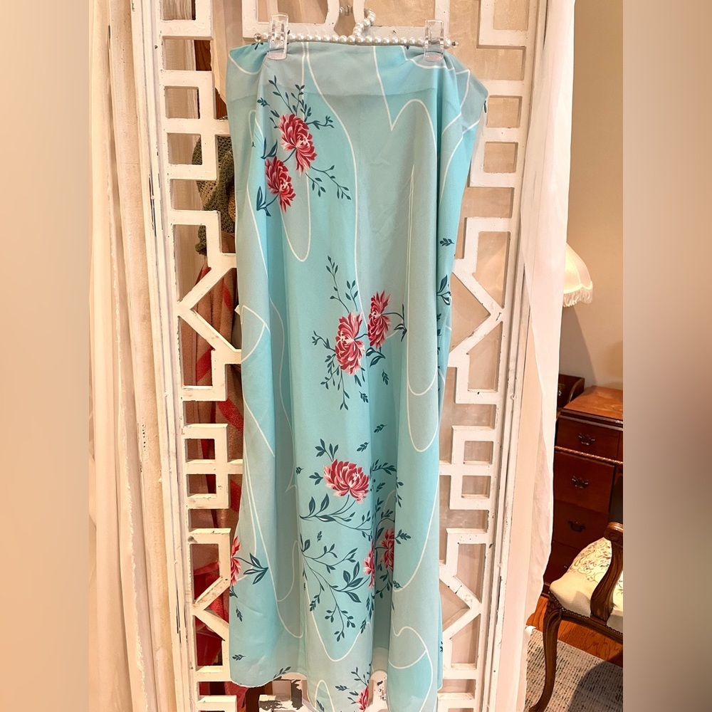 Y2K style Light Blue Floral Maxi Skirt lined